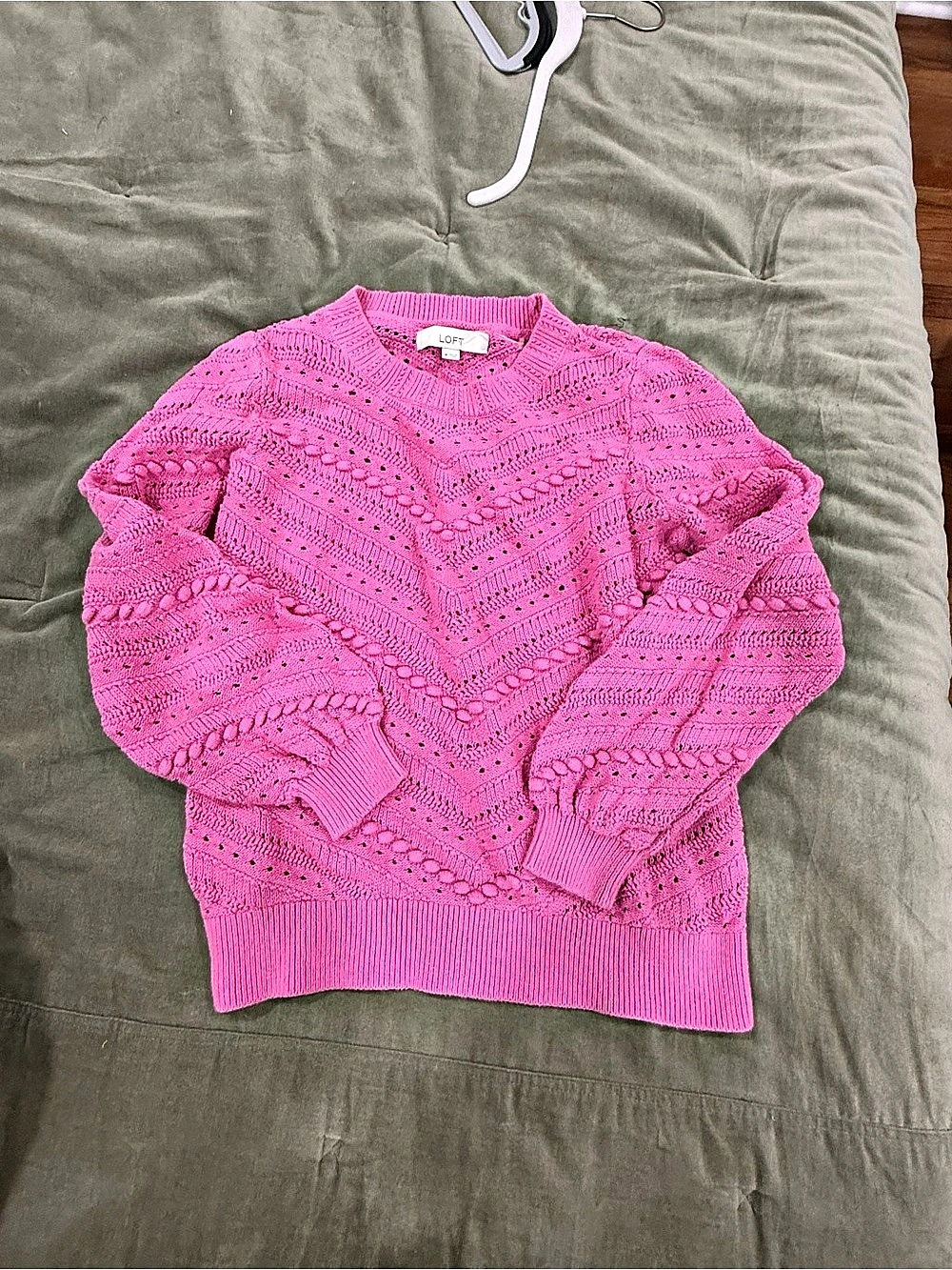 LOFT Bobble Pointelle Sweater Pink Medium